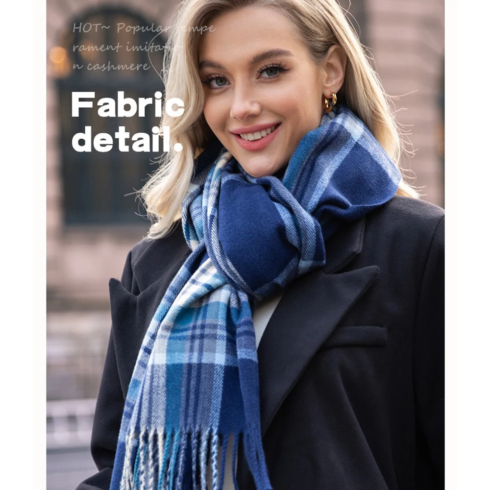 Autumn Winter Christmas Plaid Scarf Women's Warm Faux Cashmere Tassel Ladies Christmas Neck Warmer Shawl Scarf