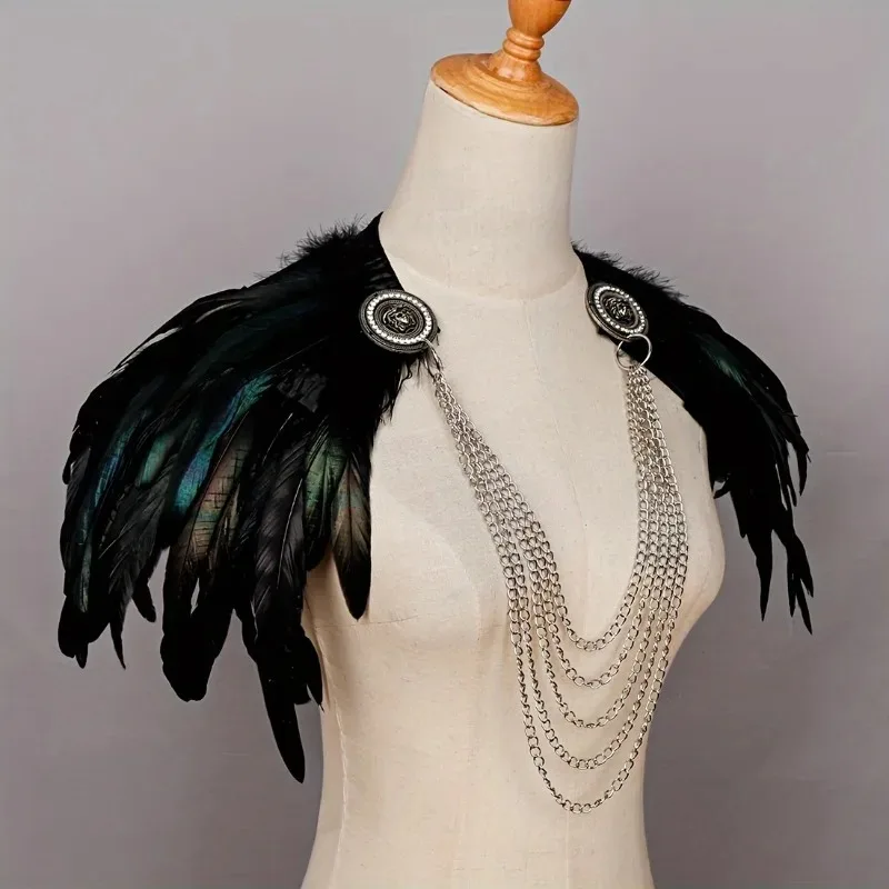 1pcs Viking Style Feather Cape Shawl - Medieval Costume Accessories for Cosplay Masquerade & Halloween Party Faux Feather Cloak