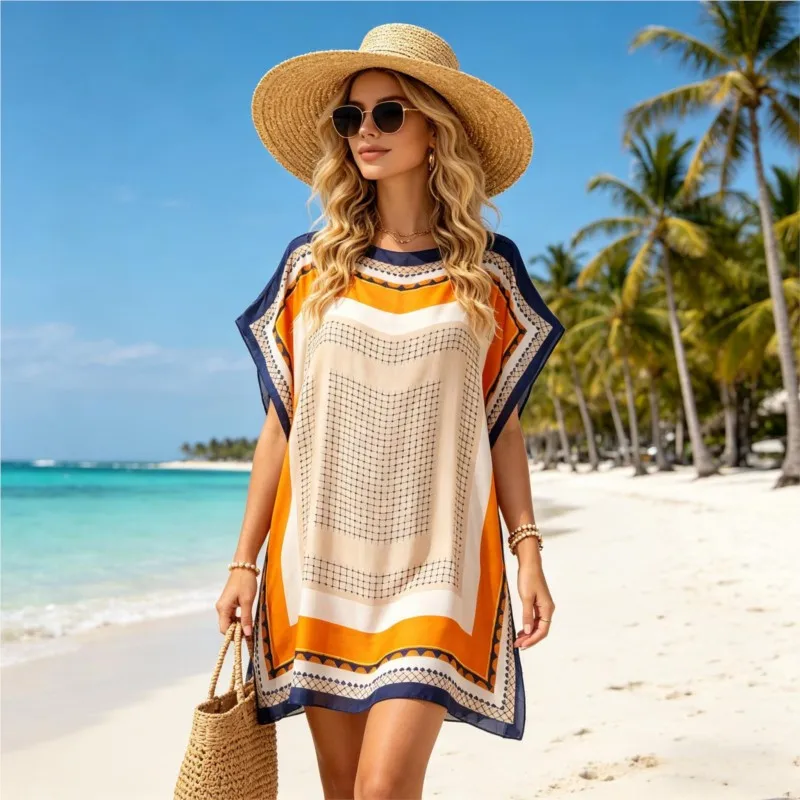 Spring and summer new beach vacation faux silk scarf, blouse, brocade sun-protective clothing, women's shawl