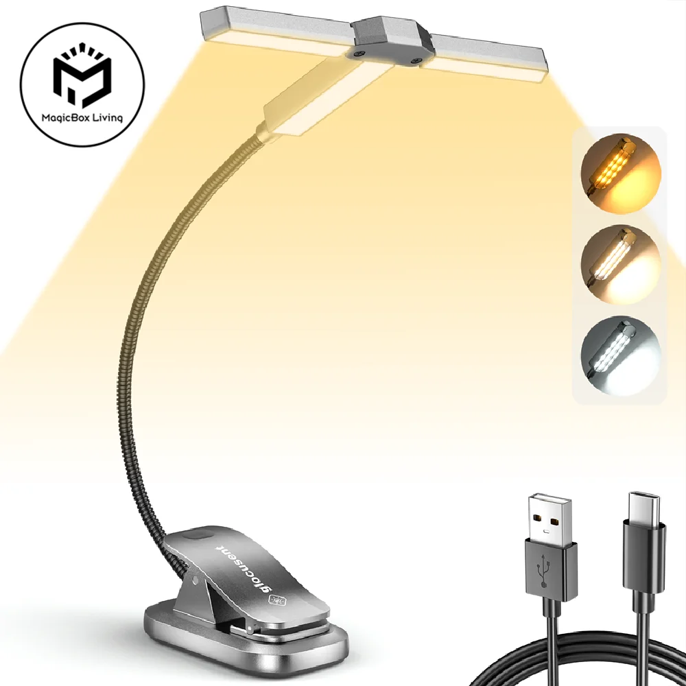 Tri-Head Led Book Light 1000mAh Usb Rechargeable Reading Light Dimmable Book Night Light Mini Clip Book Lamp Study Read Lamp