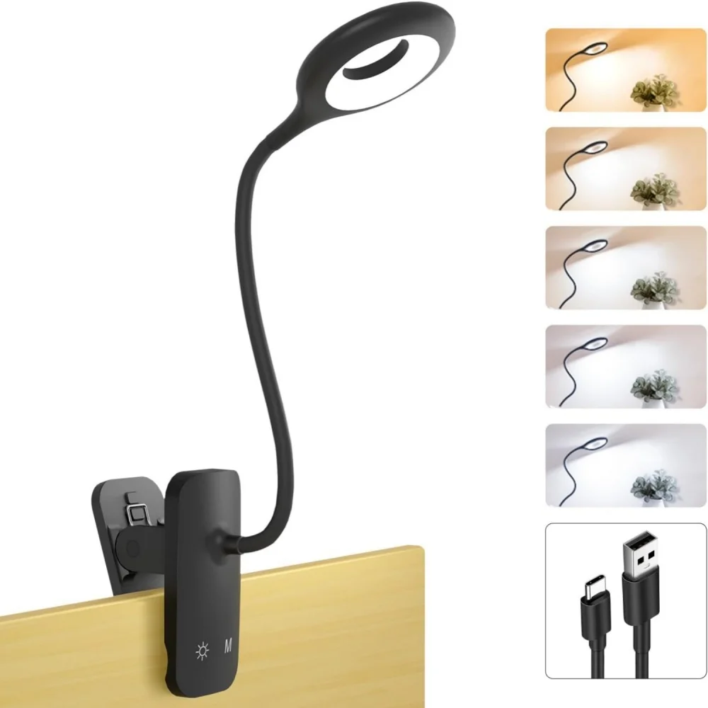 LED Rechargeable Clip on Desk Lamp Light Dimmable Clamp Book Light Flexible Clip Read Night Light Portable Reading Book Lamp