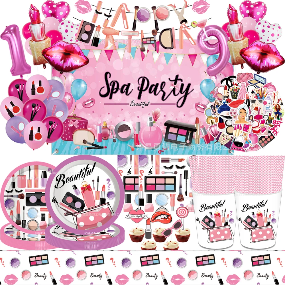 Make up Girl Birthday Party Decoration Paper Plate Cup Napkin Banner Balloon Background For Her Baby Shower Party Supplies Gift