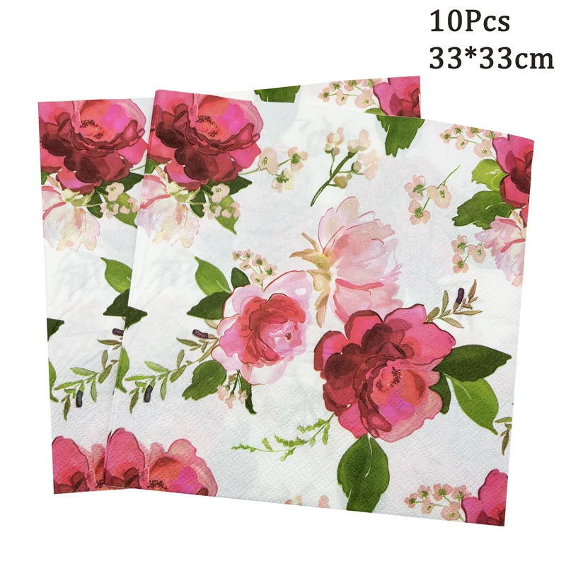 Rose Floral Gold Rim Disposable Tableware Paper Plates Cups Napkins Wedding Bridal Shower Birthday Garden Party Table Supplies