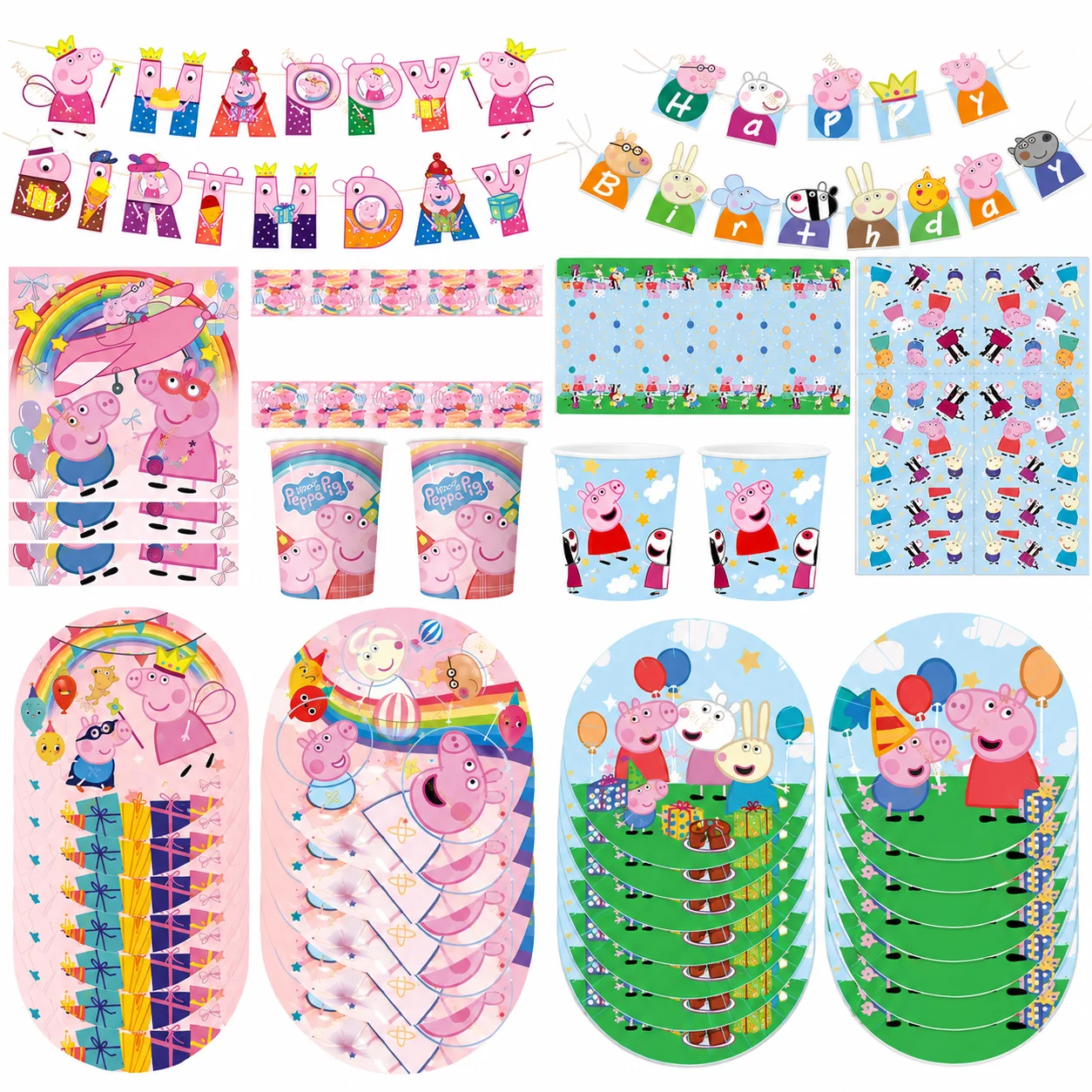 Peppas Birthday Party Supplies Kids Birthday Plate Cup Napkin Tablecloth Banner Party Decoration Party Gifts  Baby Shower