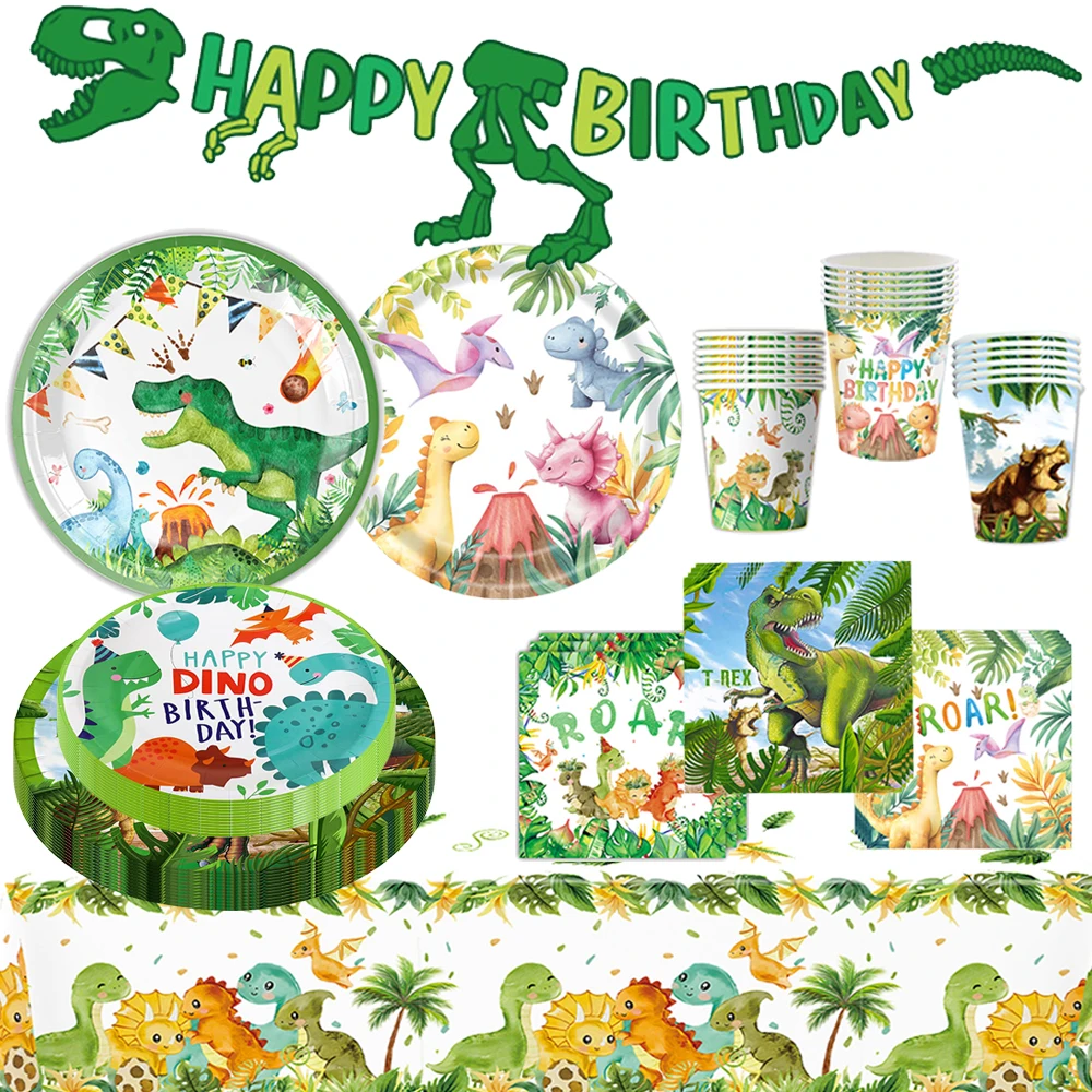 Dinosaur Birthday Disposable Tableware Plates Cups Napkins Tablecloth Kids Birthday Party Baby Shower Decoration Supplies