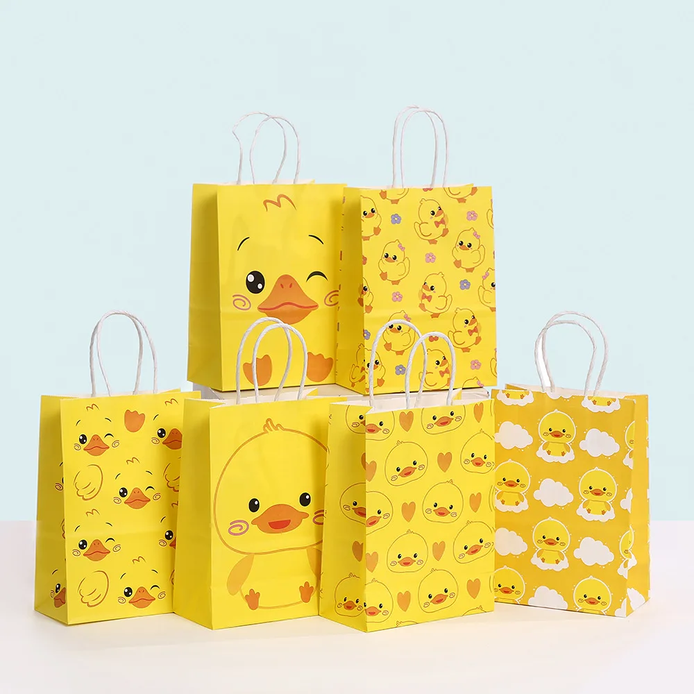 6pcs Yellow Duck Paper Bag,Kids Birthday Party Supplies,Cartoon Animal Gift bag,Baby Shower