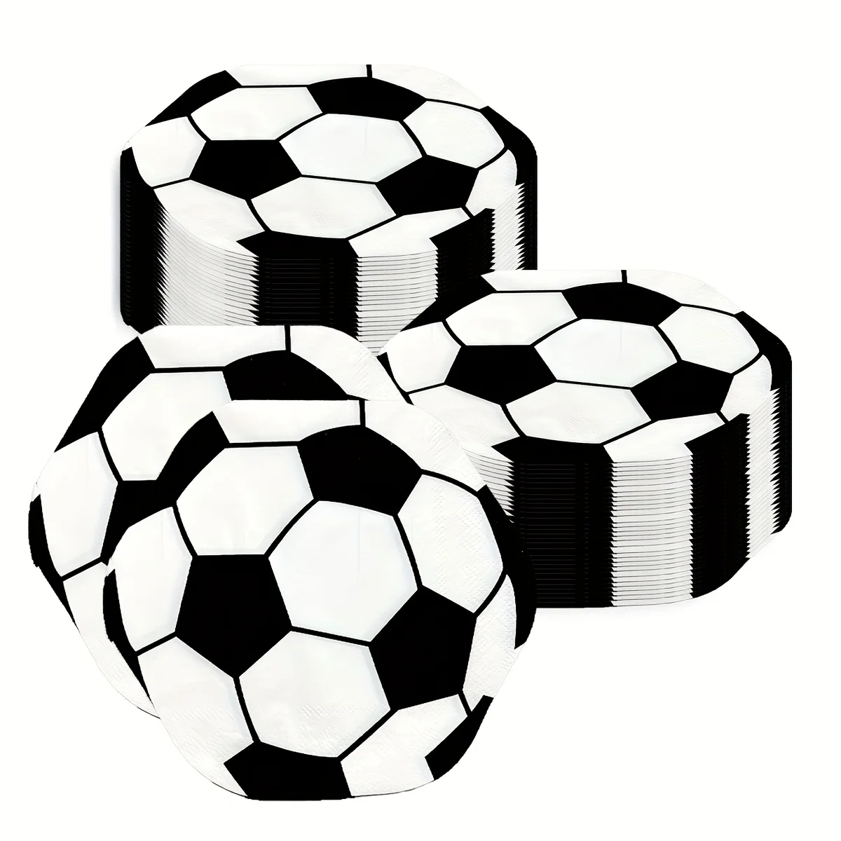 Football Shaped Disposable Napkins, Black and White Soccer Sports Party Tableware, Birthday Party Supplies