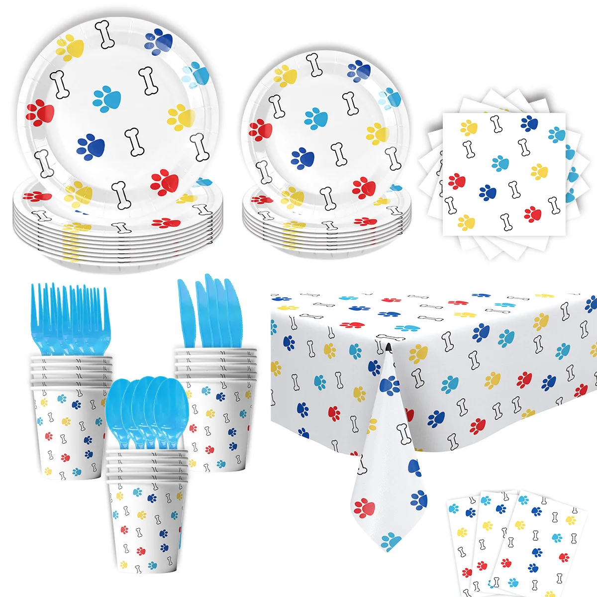 Colored Dog PAWS Theme Party Supplies Paper Plate Tablecloth Napkin Party Shower