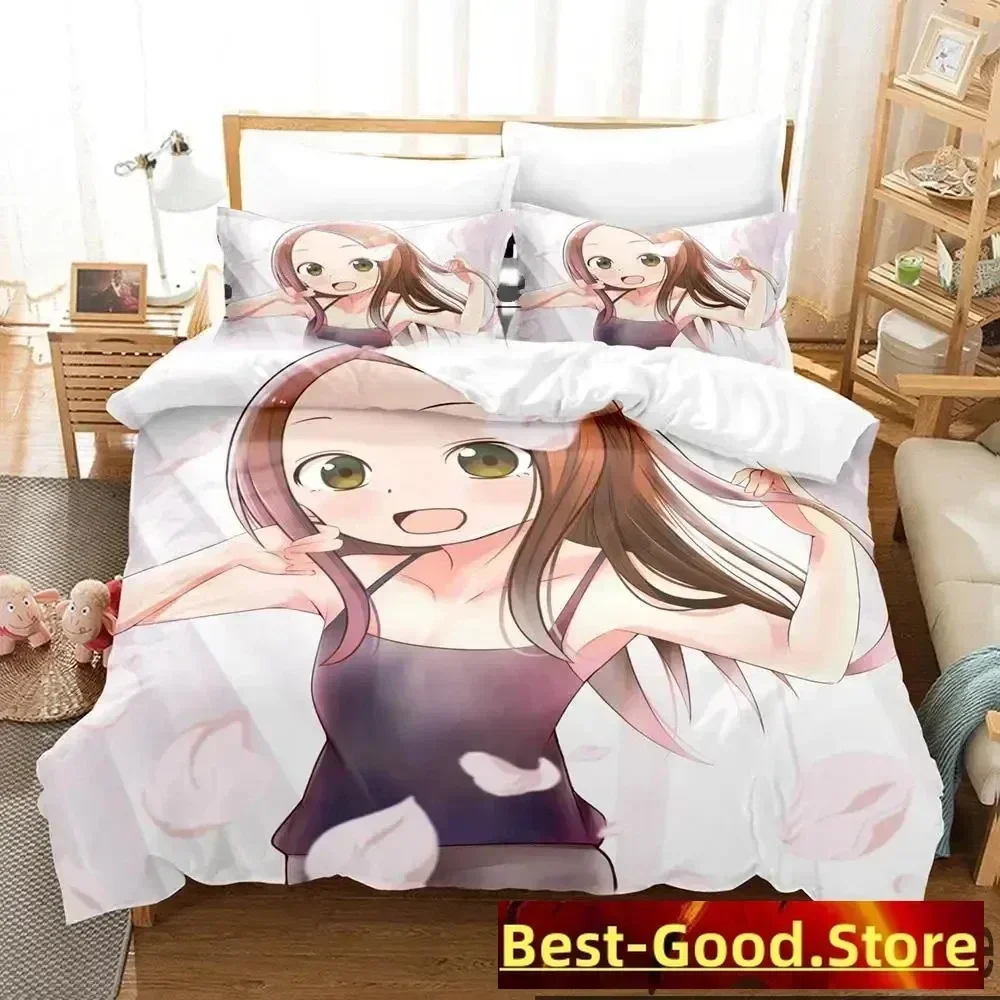 Teasing Master Takagi-san Bedding Set Printed With Pillowcase Bed Duvet Cover Soft Queen King Size Bedclothes Home Boys Adult
