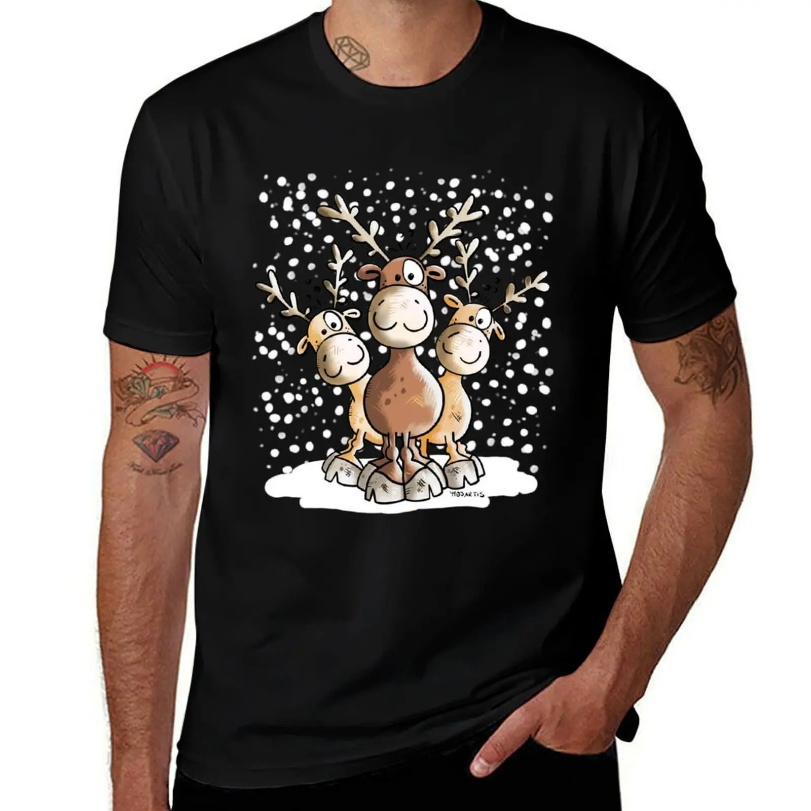 Three Cute Reindeers In The Snow T-Shirt graphic t shirts for man T-Shirt