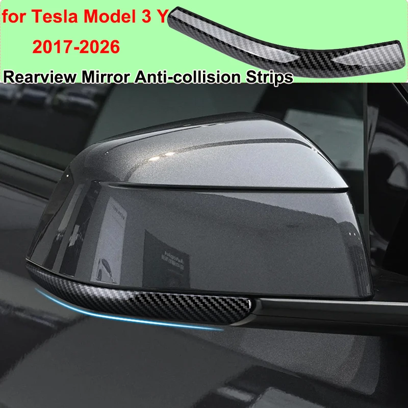 For Tesla Model 3 Highland Y Juniper 2026 Rearview Mirror Anti-collision Strip Cover Scratch Protector Car Accessories ABS 2Pcs