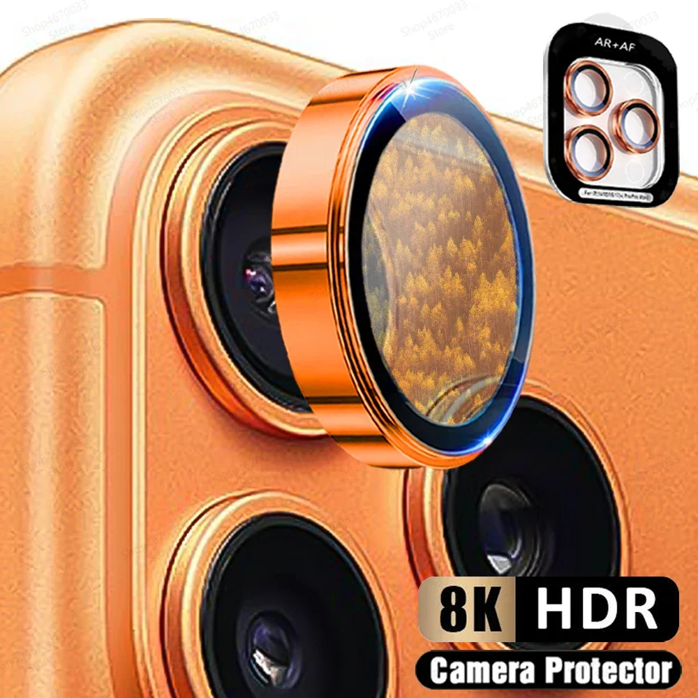 8K HD Camera Lens Protector Tempered Glass For iPhone 17 Pro Max Metal Ring Camera Full Cover Film For iPhone 16 15 Pro Max Case
