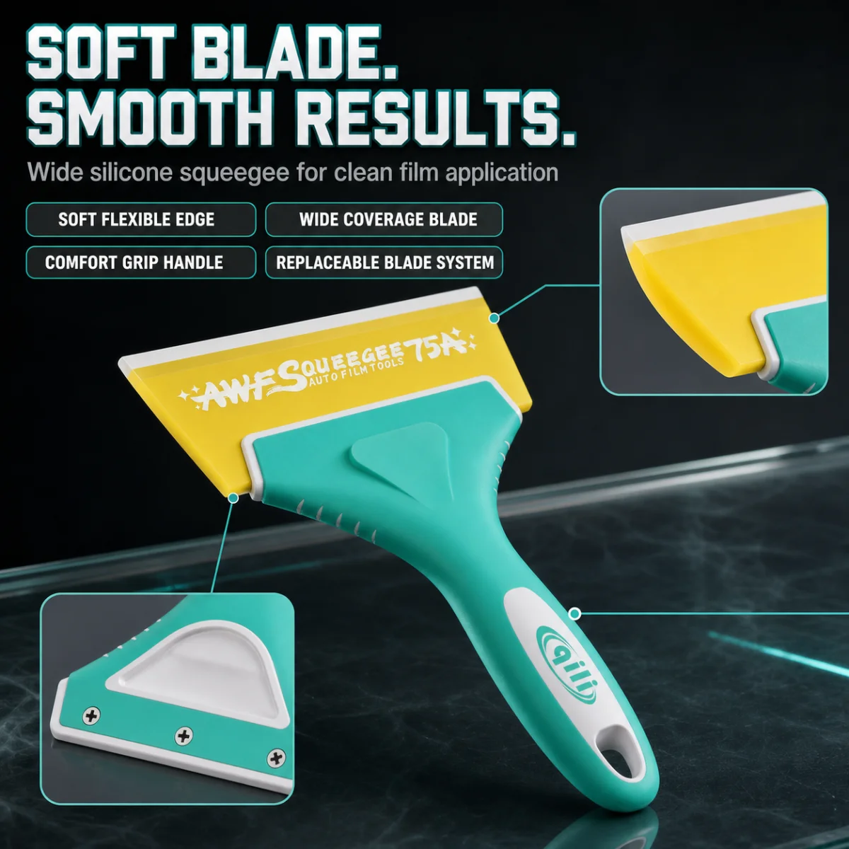 Professional Car Window Tint Squeegee Soft Silicone Water Blade PPF Vinyl Wrap Installation Tool for Glass Cleaning Scraper