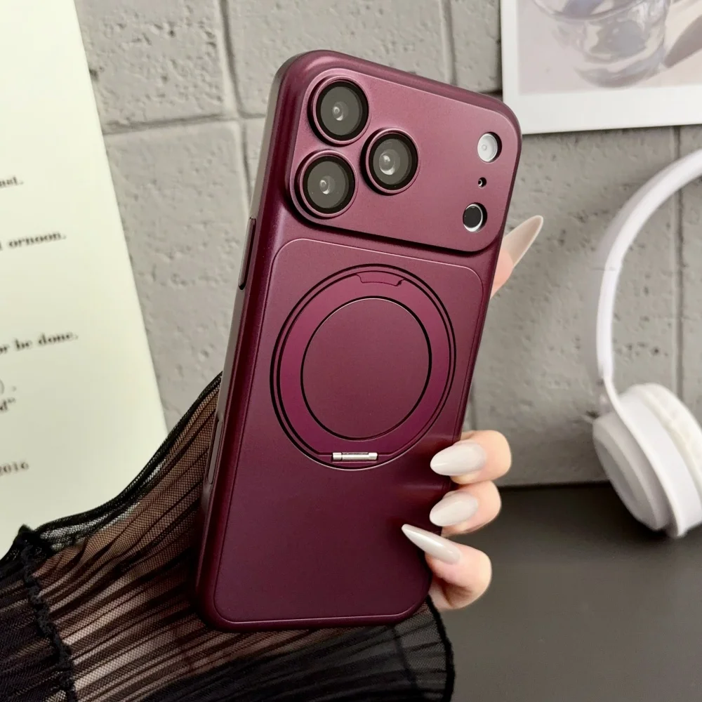 AG 360° Rotating Stand Metallic Holder Magnetic Phone Case For iPhone 18 17 Pro Max Paint For Magsafe Bracket Shockproof Cover