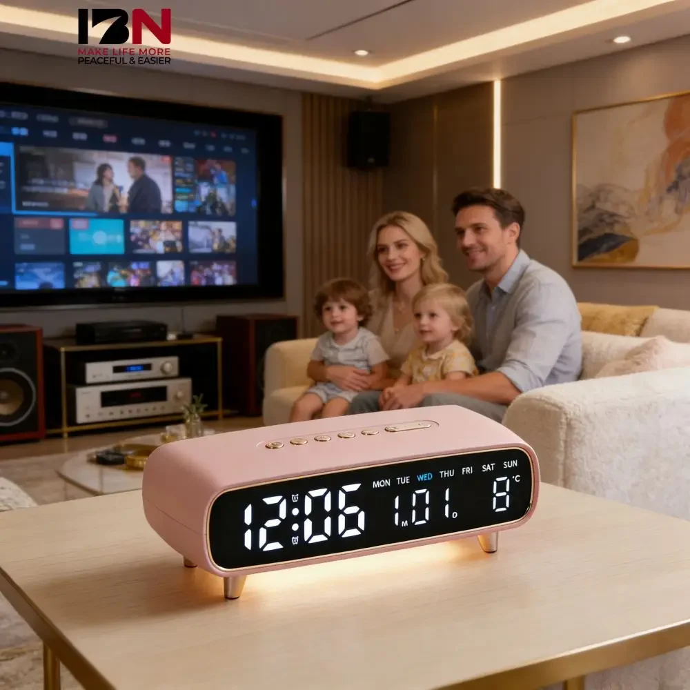 Multifunctional Led Digital Alarm Clock With Ambient Night Light, Plastic Bedside Desk Clock For Home Bedroom Decor