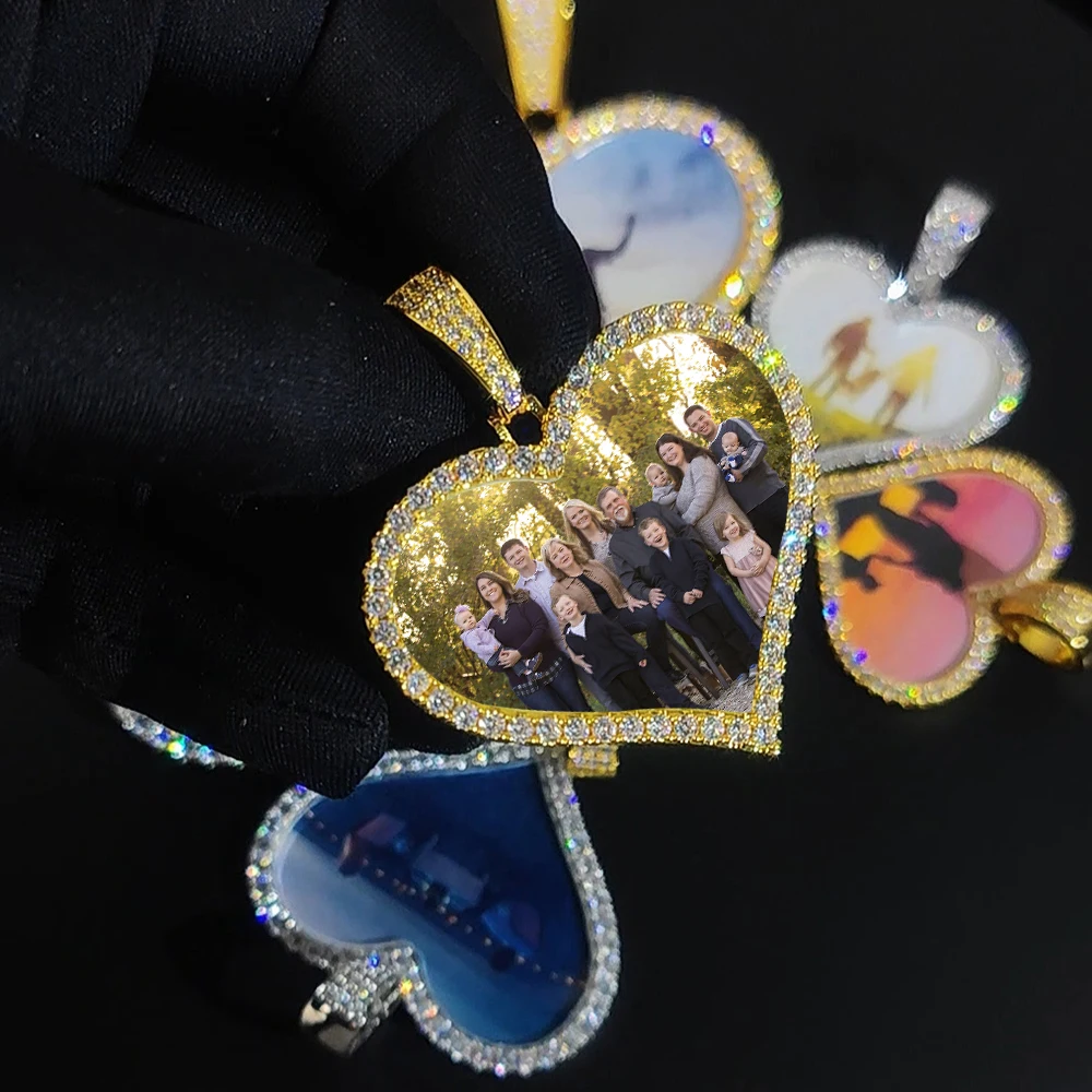 Hip Hop Heart Locket Necklace with Photo Custom Iced Out Jewelry 22/40/50/66mm Blank Heart Photo Frame Pendant Jewelry Gift ﻿