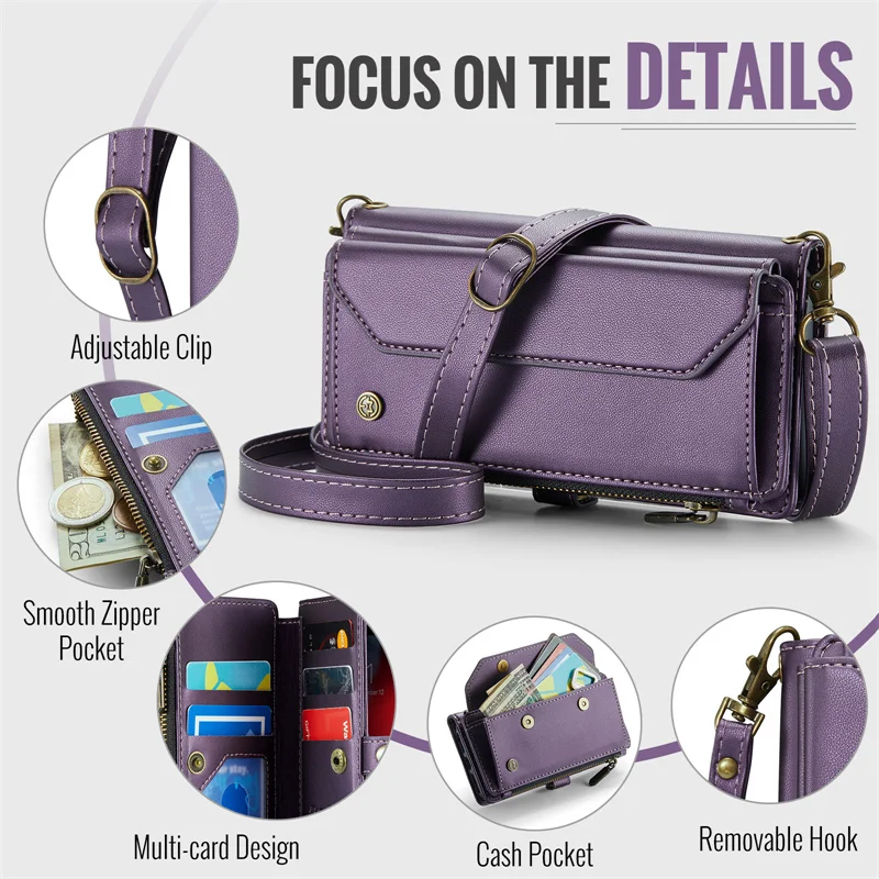 Phone Case for Samsung Galaxy S20 FE 21 FE 22 Plus 24 Ultra S25 Edge Leather Zipper Rope Wallet Drop Proof Phone Case for Men