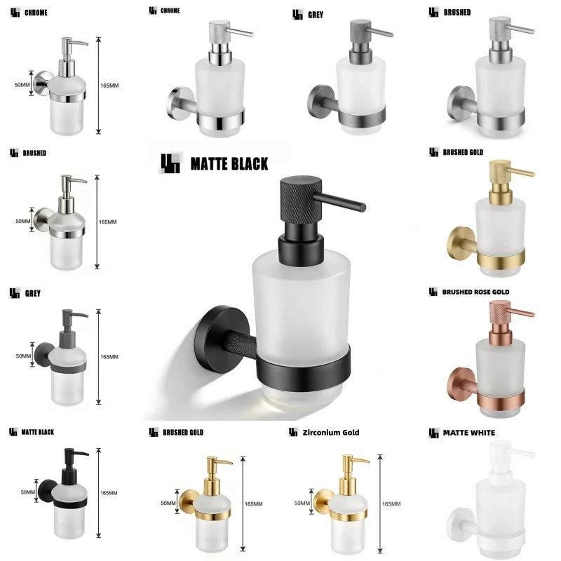 Brushed Nickel Brass Knurled Wall Mount Hand Sanitizer Bottle Soap Dispenser Glass Bottle Holder Bathroom Hardware Accessories