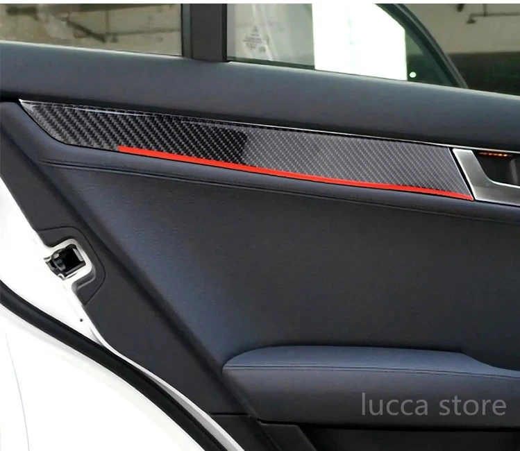 For Mercedes C Class W204 Interior Decoration Moulding Carbon Fiber Seat Adjust Button Decals Car Sticker Door Panel Trim Strips