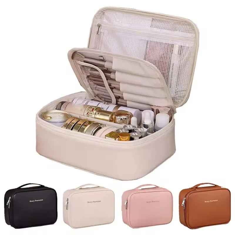 New Women's PU Leather Cosmetic Bag Portable Storage Bag Large Capacity Luxury Makeup Bag Travel Organizer Toiletry Bags