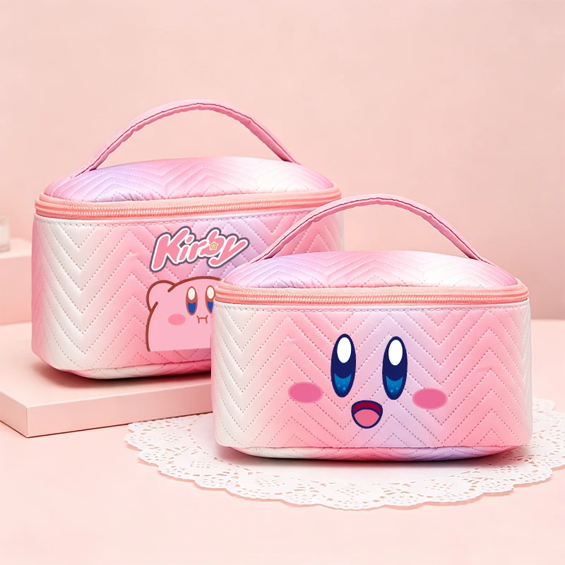 Kirbys Women Makeup Bag Cartoon Portable Toiletry Bags Girl Kawaii Travel Large Capacity Storage Wash Bag Cute Makeup Pouch Gift