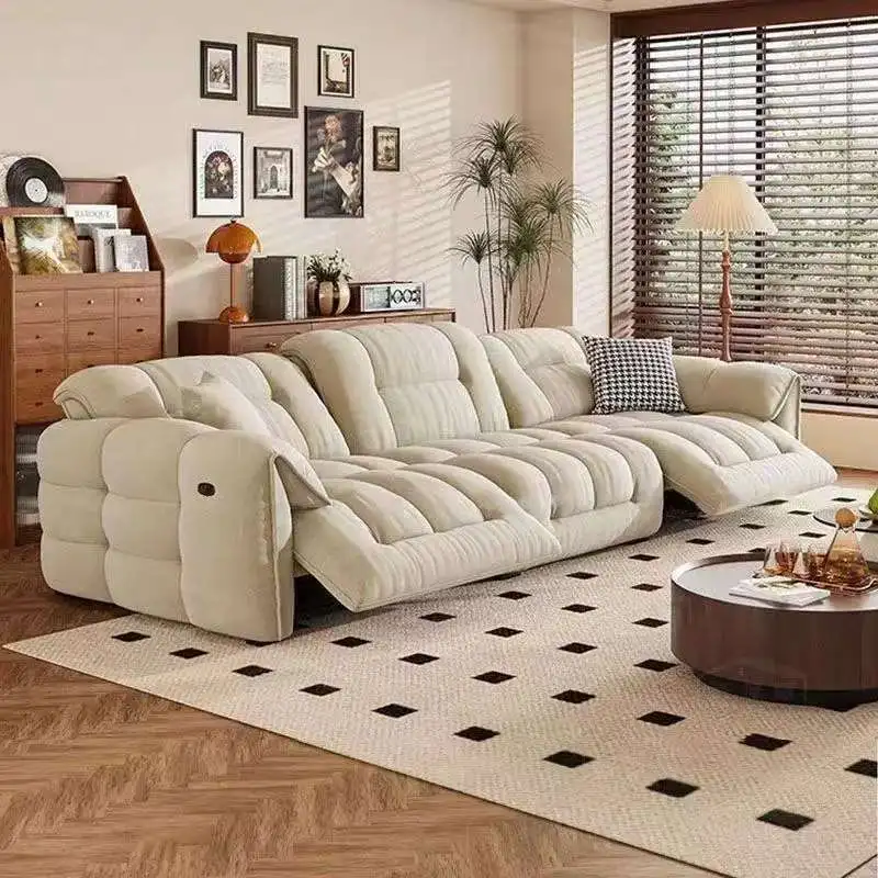 2026 sell Luxury-Style Three-Seat Chesterfield Sofa Multi-Functional Extendable Recliner Sofa for Apartment Hotel Fabric Sponge