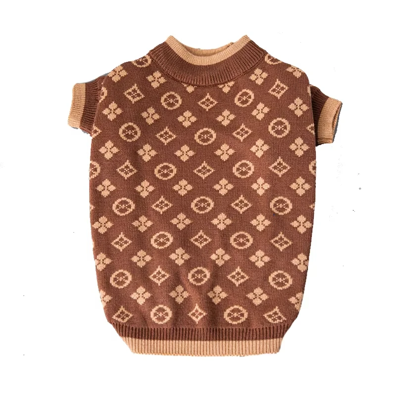 Pet Dog Clothes Soft Thick 2 Legged XS-2XL Luxury Dog Winter Clothes Designer Brown Dog Knitted Sweaters Jumpers Costume For Dog