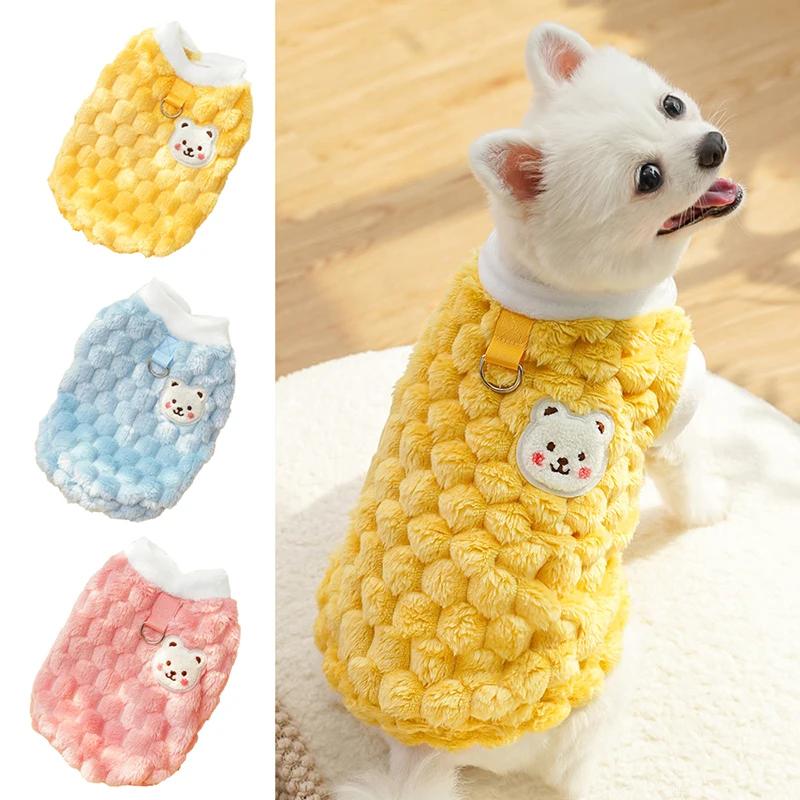 Winter Warm Fleece Dog Clothes with Buckle Fashion Sweet Bear Print Pet Sweater for Cat Puppy Yorkie Teddy Bichon Clothing