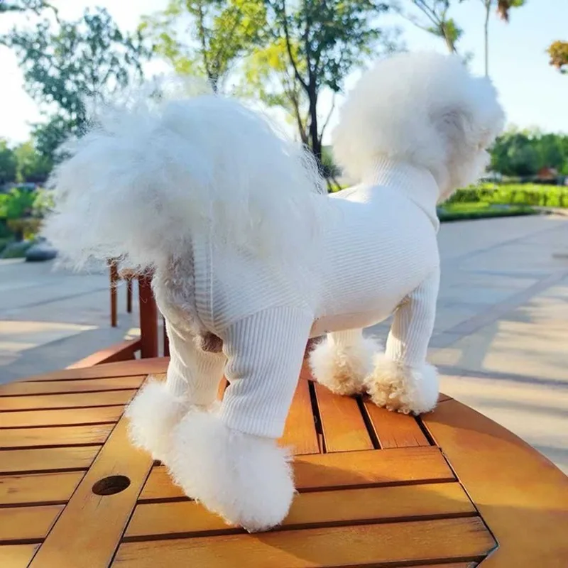 Pet White Jackets Bag Belly Jumpsuit Bear Sweater Schnauzer Winter High Neck Base Shirt Casual Pet Four Legged Pants Puppy