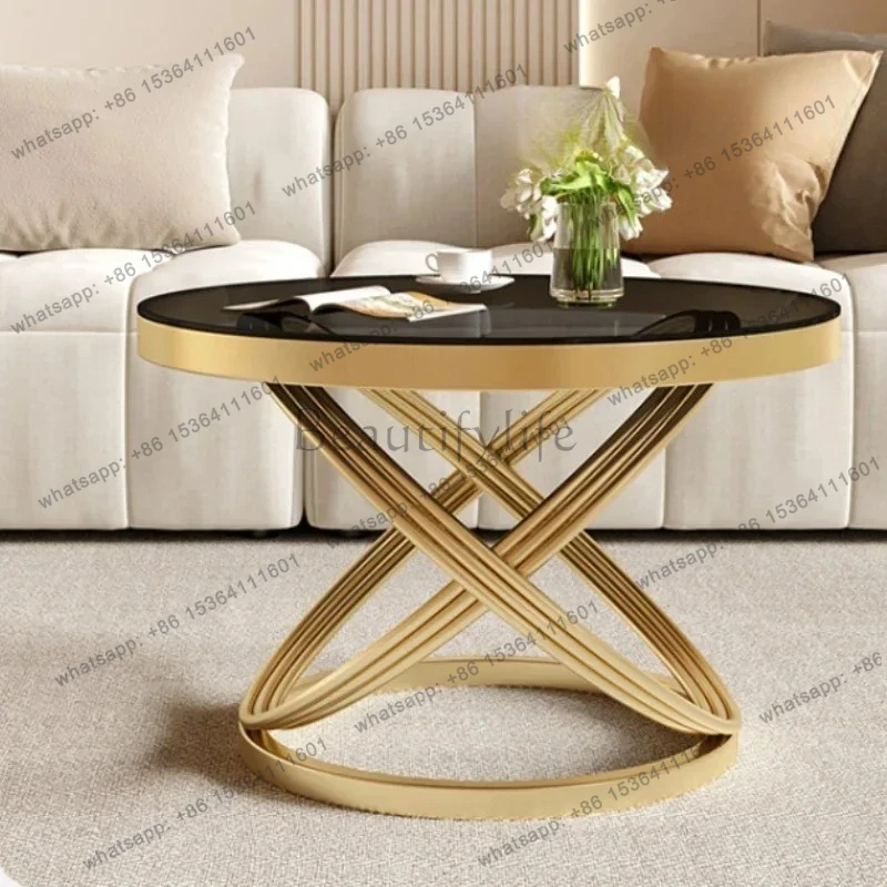x4 smart home Living Room Glass Coffee Table Decor Aesthetic Entryways Side Table Nordic Modern Creamy White Mesa De Centro Sala