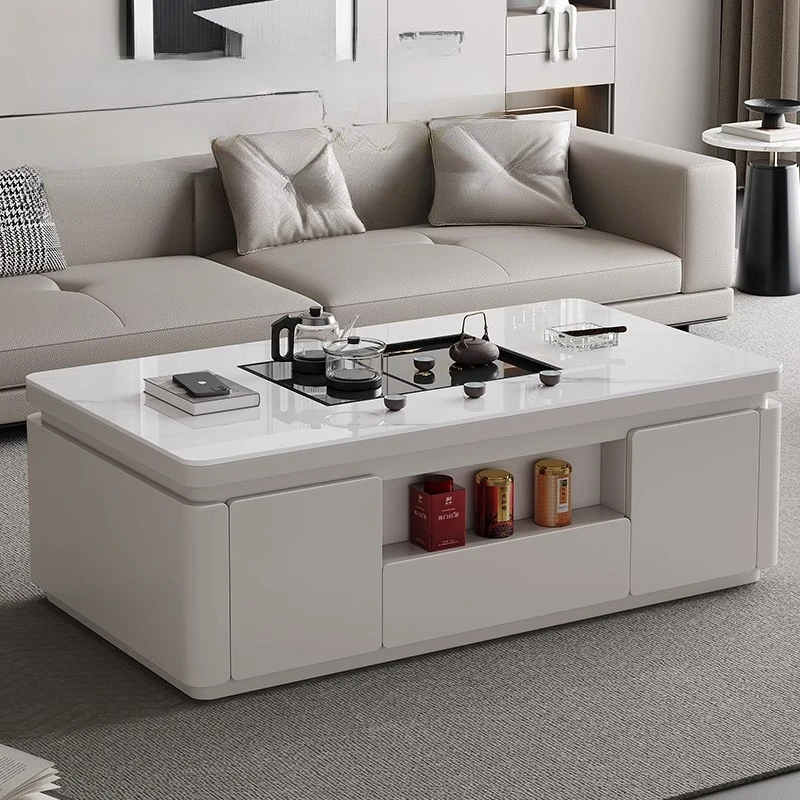Luxury Rock Slab Coffee Table Storage Clear Aesthetic Smart Lift Space Saving Side Table Decoration Couchtisch Home Furniture