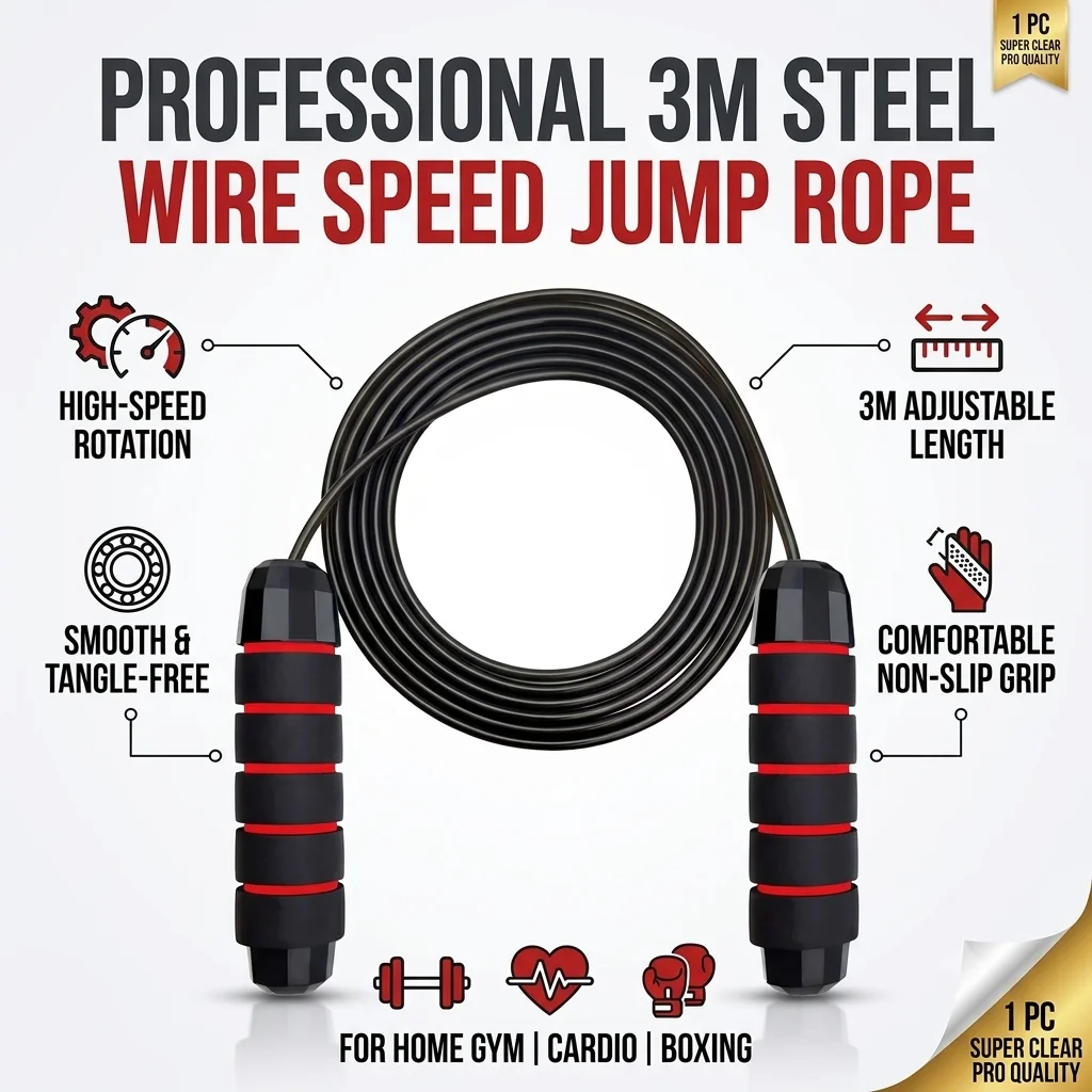 Adjustable Speed Jump Rope 1Pc 3M Steel Wire Skipping Rope Tangle-Free Fitness Workout Equipment For Home Gym Cardio Boxing