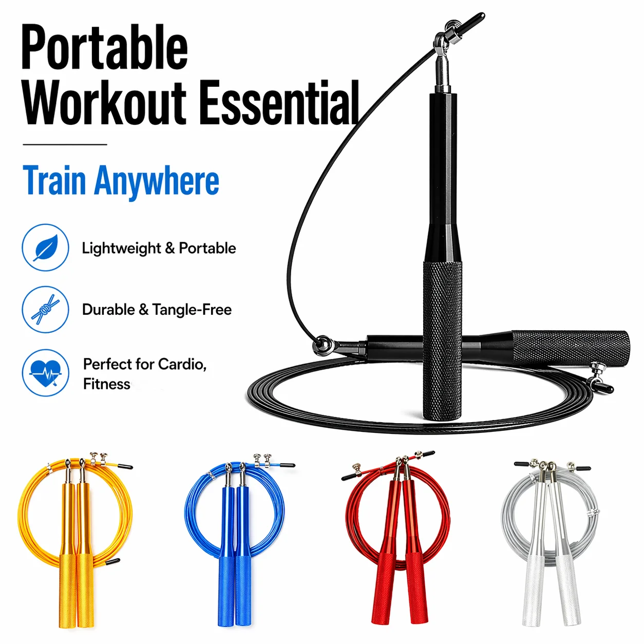 Adjustable Speed Jump Rope Steel Cable Skipping Rope with Aluminum Handles Smooth Bearing for Cardio Boxing Fitness Training Gym