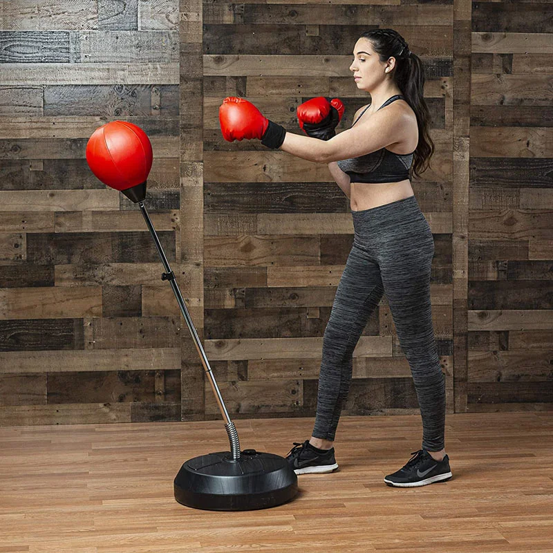 Adults Kids Freestanding Speed Bag Adjustable Height Boxing Training Fitness Punching Bag