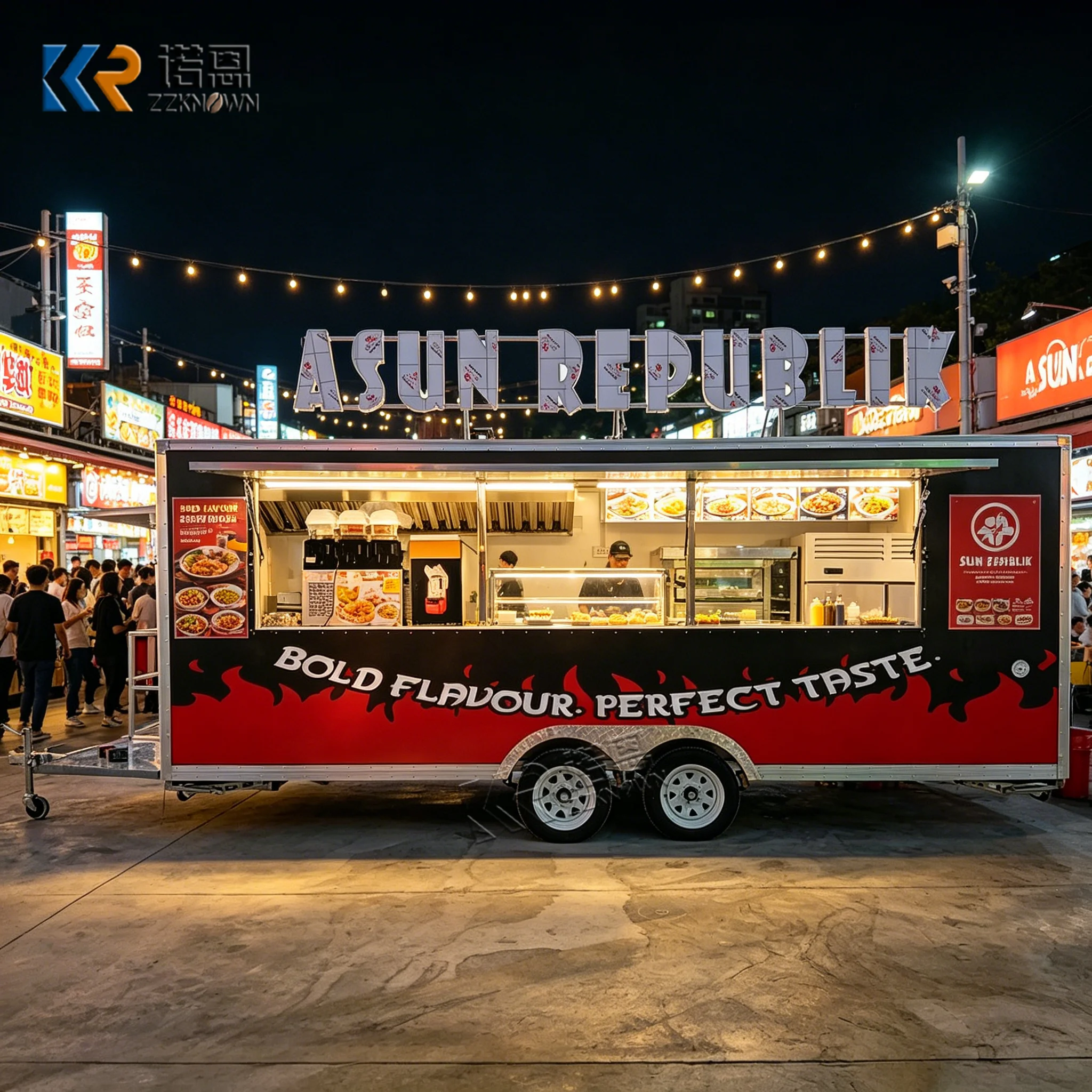 Customizable Silver Towable Food Trailer Commercial Stainless Steel Mobile Catering Truck for Outdoor Camping Signboard Included
