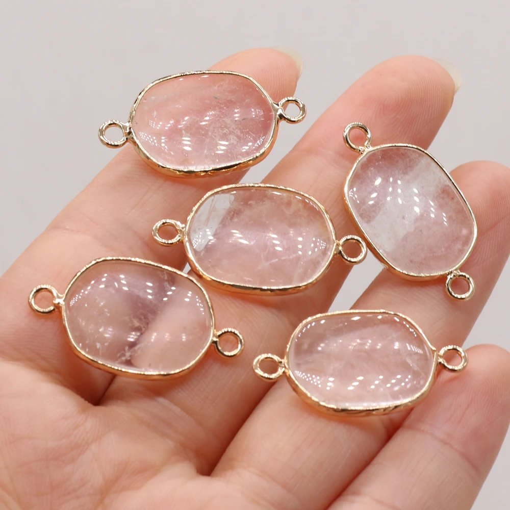 1pcs Natural Semi-precious Stone Connector Charms Clear Quartz Double Hole Pendant for Women Jewelry Making DIY Accessories