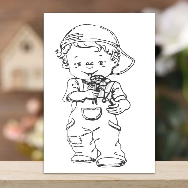 1pcs Little Boys Frame Stamp Dies Clear Rubber Stamp Craft Stamp