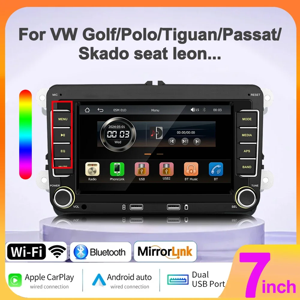 Car MP5 Player Bluetooth Car Stereo Radio Receiver Support FM USB TF AUX Hands‑free Call Remote Control Car Multimedia Player VW