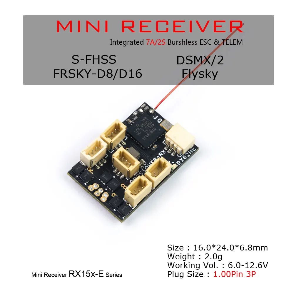 DW Hobby RX15X-E Series Mini Micro RX 7CH Receiver Integrated 2S 7A Brushless ESC With TELEM 1.00pin Connector Plug S-FHSS DMS2