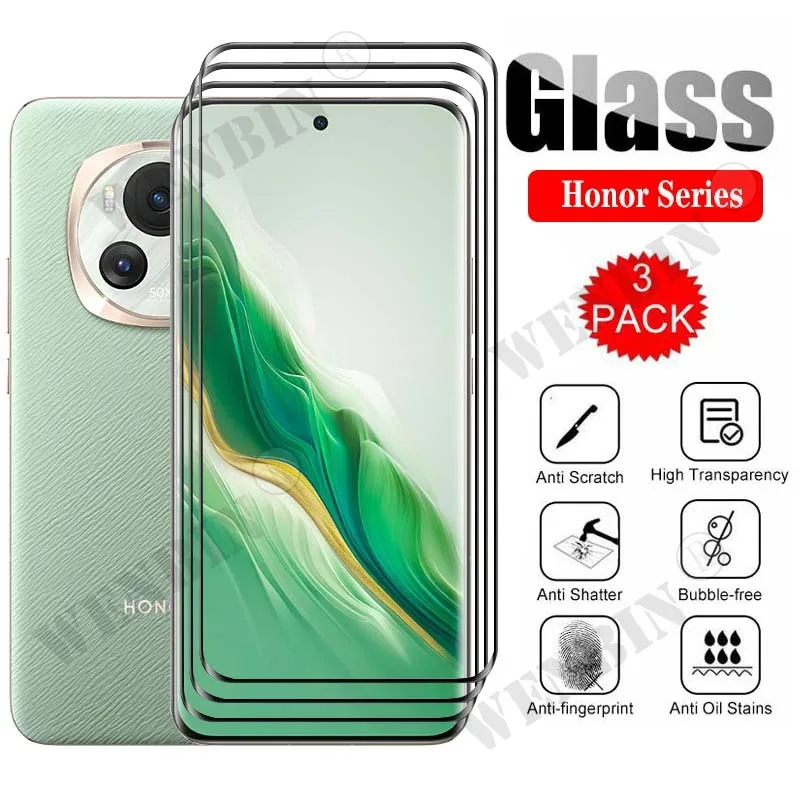 3 Pcs Tempered Glass For Honor Magic 4 5 6 Pro Lite 100 90 70 Pro X9b X8b X9 X8 X7 X6 X5 Curved Full Cover Screen Protector
