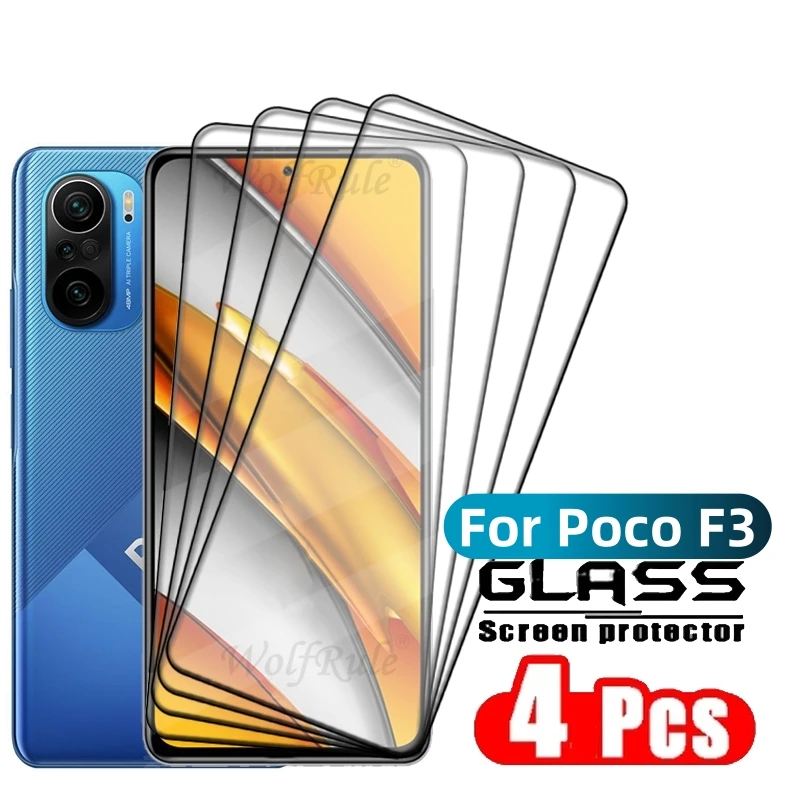 1/2/3/4pcs For Poco F3 Glass Poco F3 Tempered Glass Full Cover Glue Protective 9H HD Screen Protector Xiaomi Poco F3 F 3 PocoF3