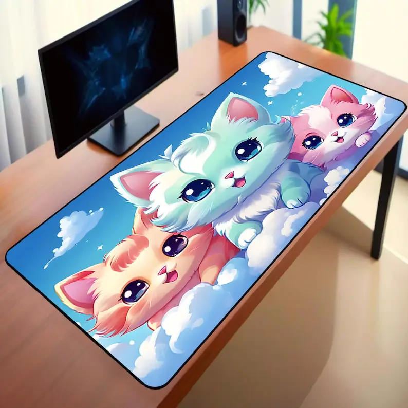 Cloud Cat Art Gaming Desk Mat, Non-slip and Waterproof Mouse Pad, Minimalist Office Decorative Mat, Perfect Gift for Friends.