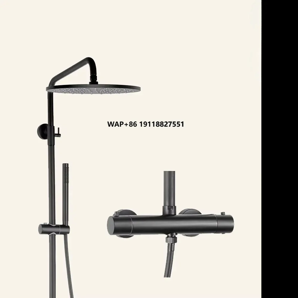 High Quality Bath Thermostatic Black Rain Shower Set Brass Hotel Bathroom Faucet Set