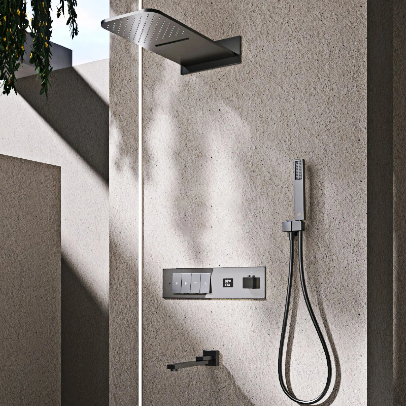 LED digital display design Luxury brass black shower system  Ceiling shower Wall mounted hot & cold water Bathroom Mixer