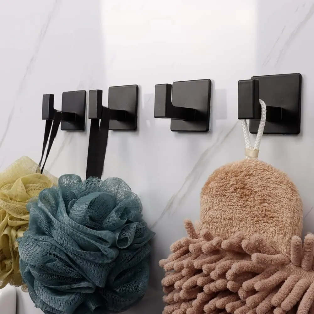 1Pc Strong Adhesive Wall Hook Sticker Hanging Coat Rack Clothes Hanger Shower Robe Hook Kitchen Bathroom Black Towel Hooks