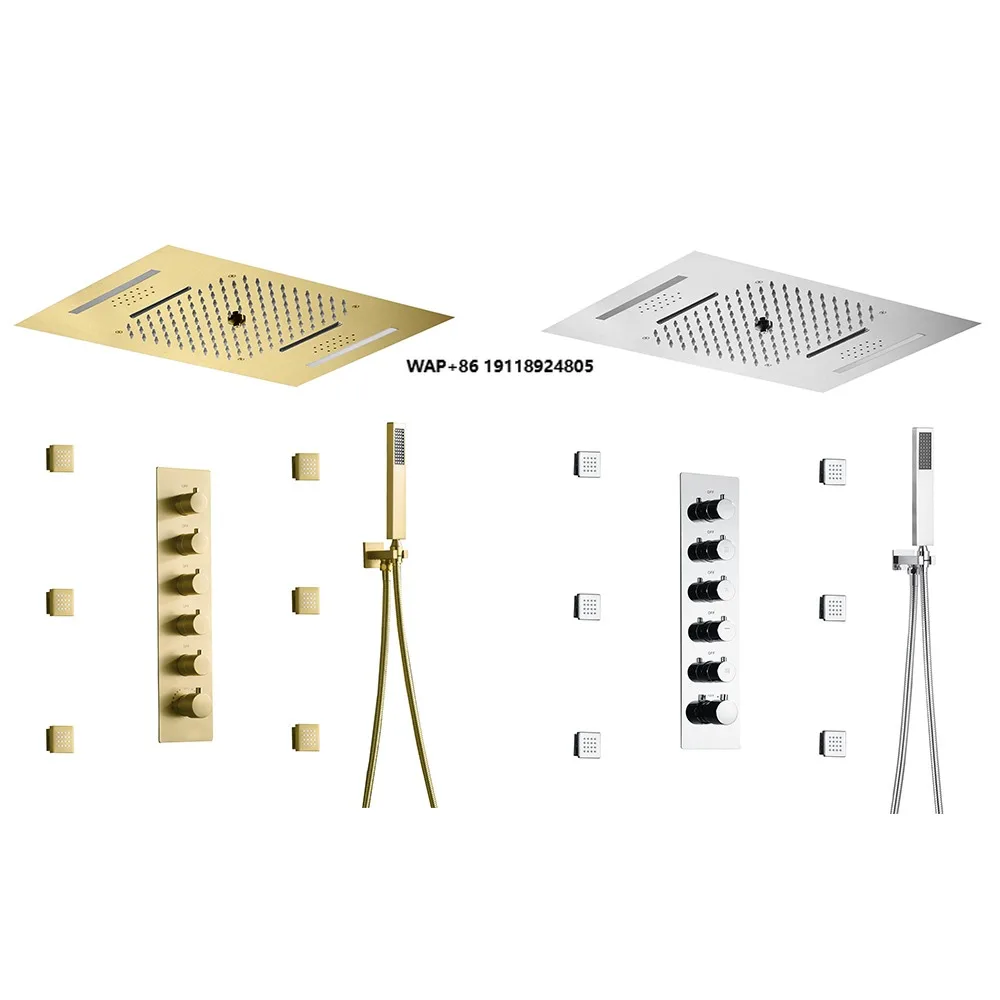 Spray Deluge Waterfall Shower Column With Side Sprinkler Shower System Thermostatic Black LED Bathroom Shower