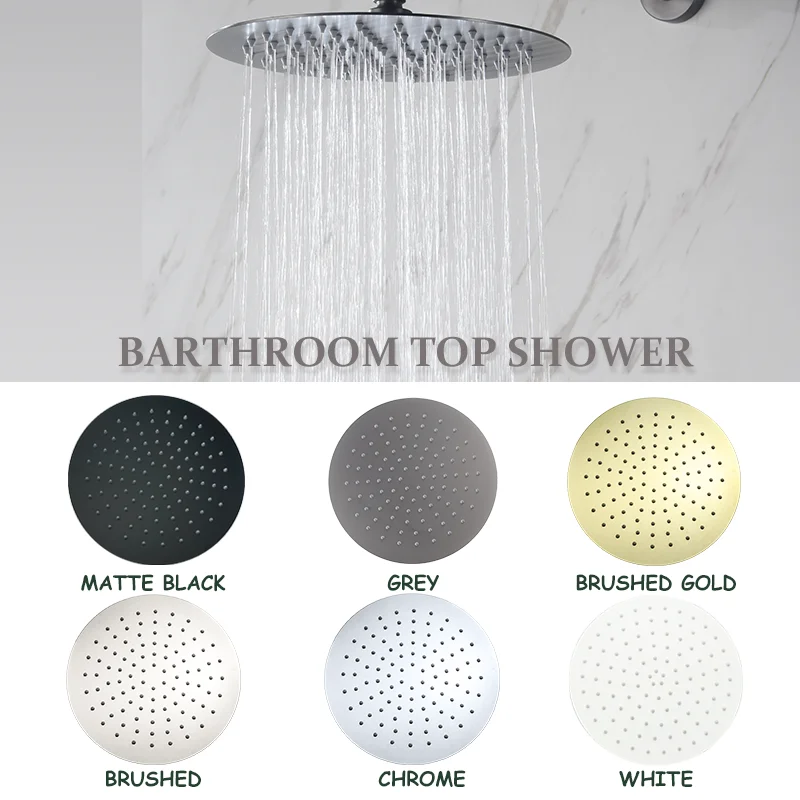 Round Stainless Steel Slim 8/10/12 Inch Large Rain Shower Head Rain Shower Brushed Gold Black Chrome Gray White Brushed Finish
