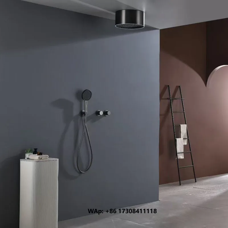 Matte Black LED Light Shower Faucet Set Bathroom Concealed Shower Mixer Rotate Massage Jet Color Change Head Ceramic Valve Rain
