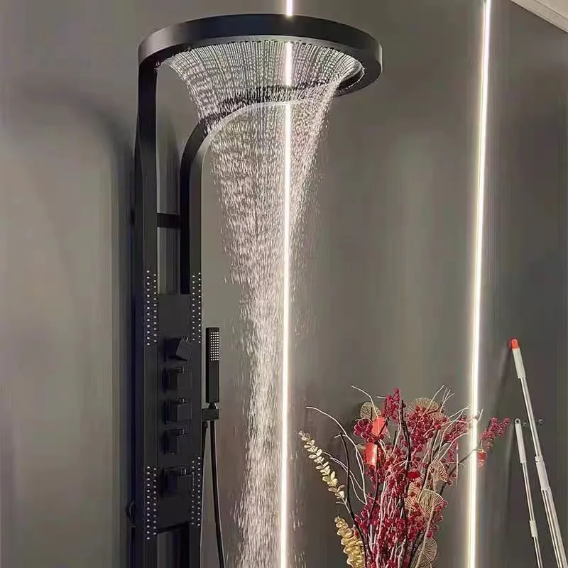 Modern Black Rainfall Shower Panel Tower System Multi-Function Bathroom Shower Head with Waterfall Spray and Handheld Shower