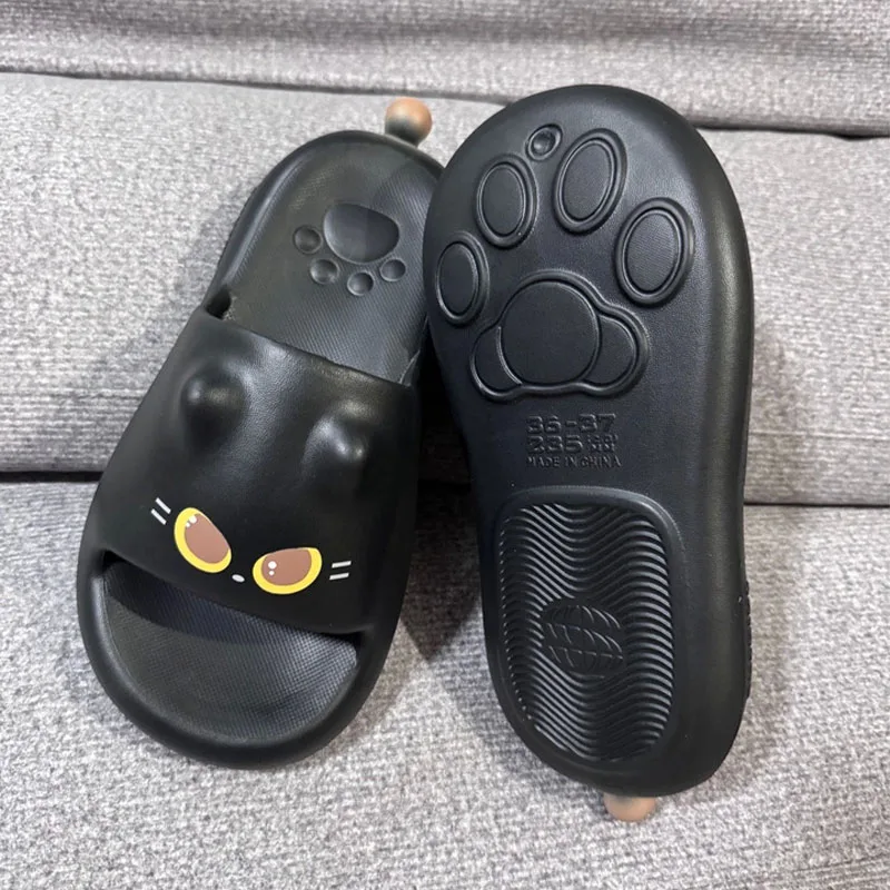 New Cute 3D Black Cat Paw Slide Sandals for Women Soft EVA Open Toe Slippers Indoor Outdoor Beach Shower Bathroom Shoes Woman